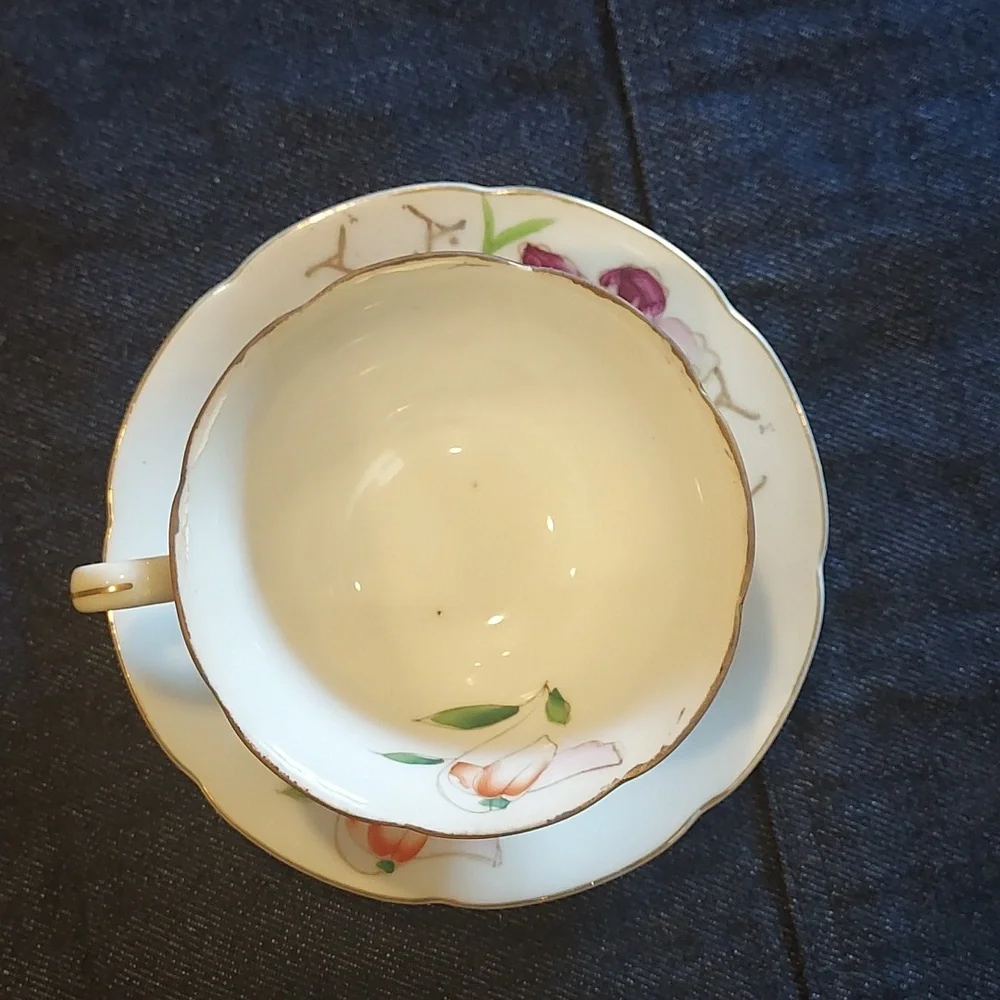 Tea Cup and Saucer made in occupied Japan  Pink White Gold
